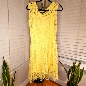 Ralph Lauren Yellow Sleeveless Midi Crochet Sundress
